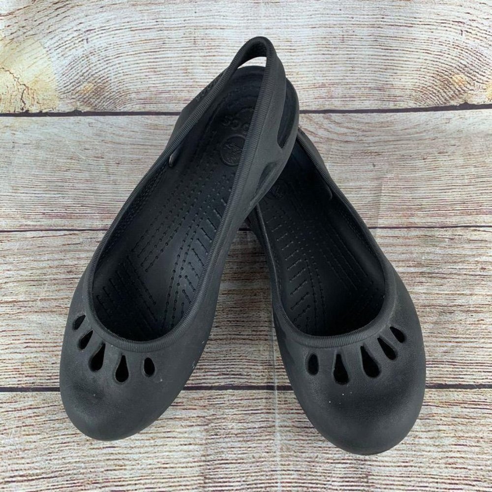 Crocs Womens 6 Black Slingback Flat Shoes